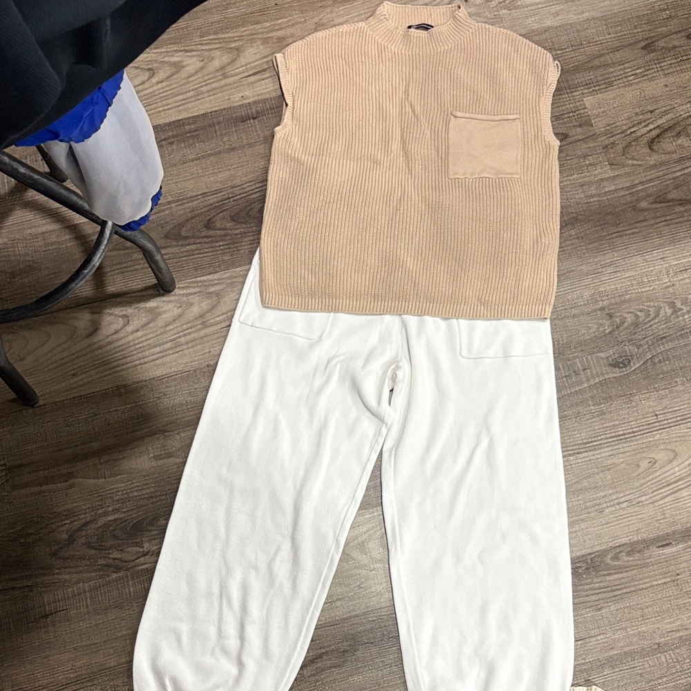 Women's Tan and White Jumpsuit